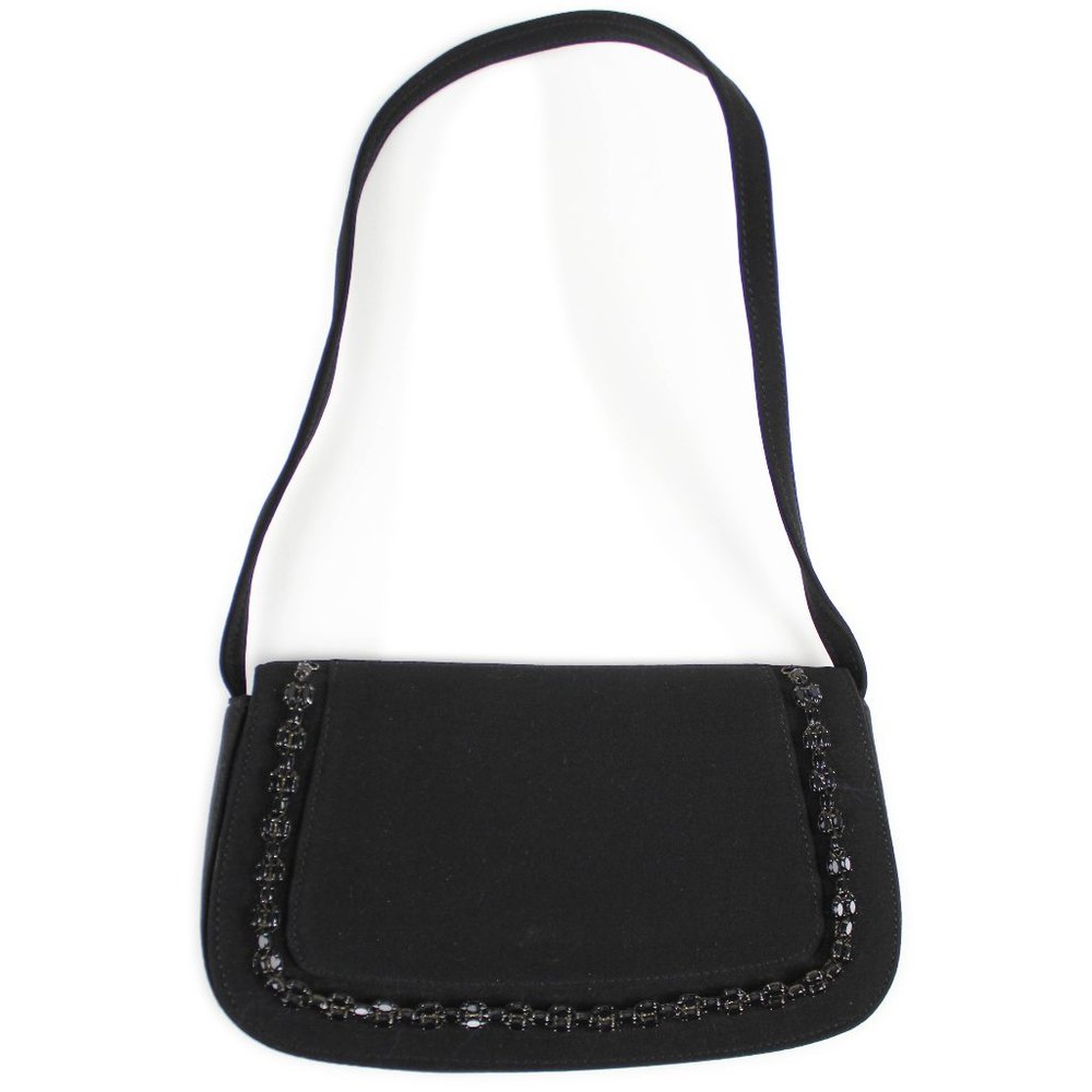 Stuart Weitzman Black Fabric Jeweled Crystal Beaded Evening Handbag Purse